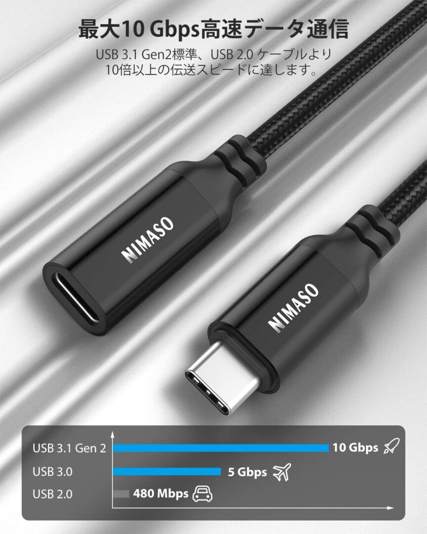 NIMASO USB-C(3.1 Gen2)延長ケーブル