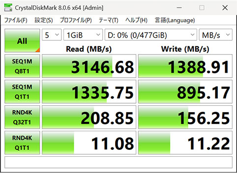 SSDベンチ。直接接続
