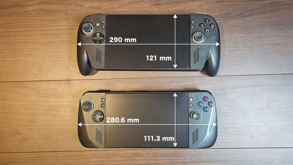ROG Xbox Ally XとROG Ally Xサイズ比較
