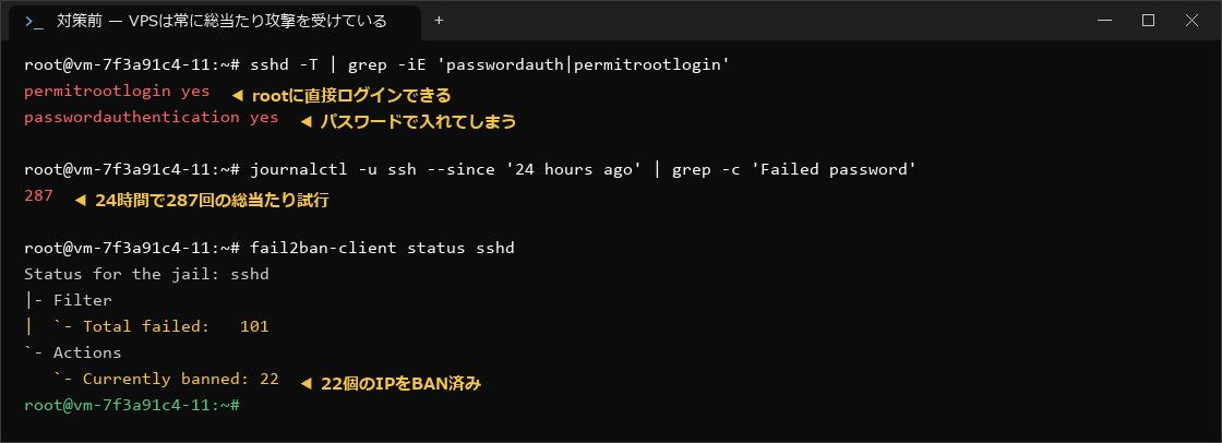 VPSが総当たり攻撃を受けている状態の確認